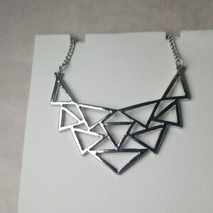 Geometric Silver Tone Statement Necklace